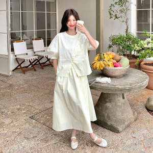 新中式上衣半身裙两件套装女2025年夏季新款韩版显瘦减龄衬衫裙子图片