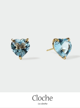 日本购直邮 cloche爱心耳钉 18k/10k金 蓝色托珀斯8mm