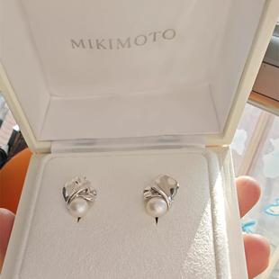 日本专柜mikimoto御木本 银制 akoya海水珍珠叶片耳夹耳钉 现货