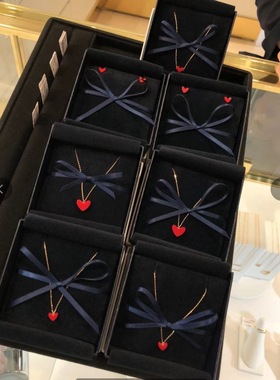 日本专柜Ahkah小红心18K金大红心小红心耳钉项链手链 北京现货