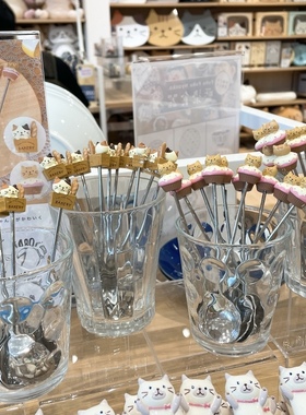 日本代购在途 hapnis 可爱猫咪立体下午茶咖啡勺子叉子 面包蛋糕