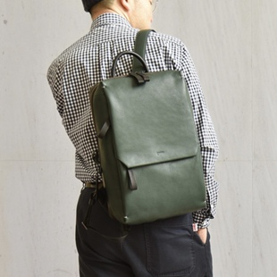 日本代购直邮 genten 牛皮翻盖式双肩包 男女同款