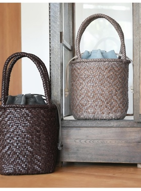 日本购直邮 genten 卡瓦尼亚44735 真皮手提包编织篮子筐 25/7