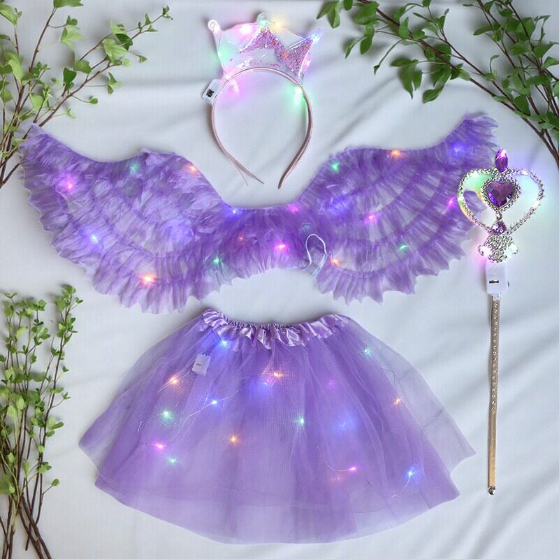 发光天使羽毛翅膀女童背饰发光裙子表演服女孩生日礼物少女心礼物