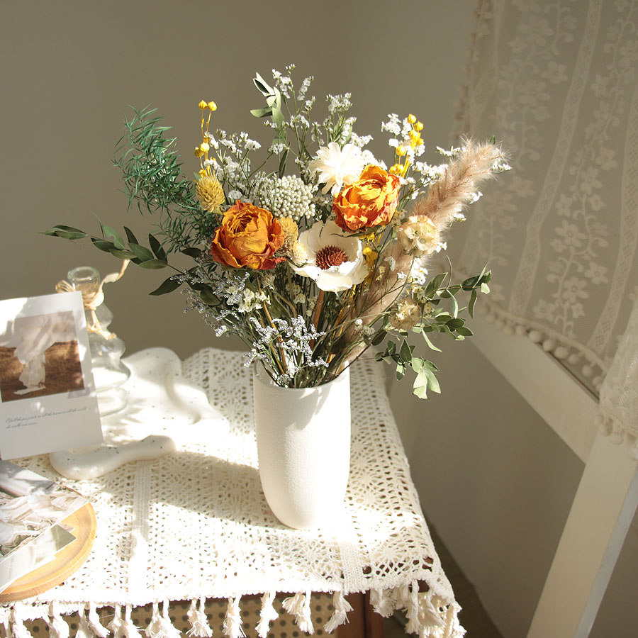 小众高级感干花束花瓶套装真花玫瑰自然风干卧室新房桌面摆件拍照