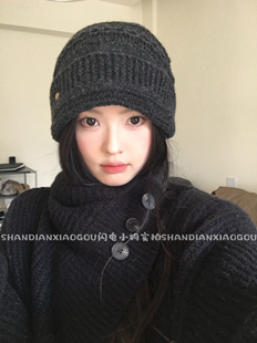 绞花羊毛卷边小标针织帽*女秋冬加厚保暖百搭潮牌毛线帽