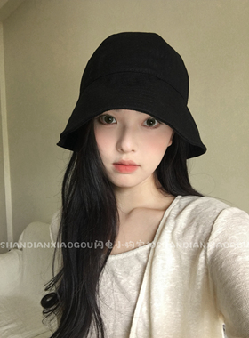 【大版亚麻纯色圆顶渔夫帽】新款百搭显脸小遮阳防晒休闲女款盆帽