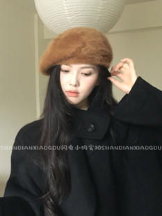 百搭帽子女可搭配皮草 时尚 闪电小狗｜兔毛贝雷帽 冬季