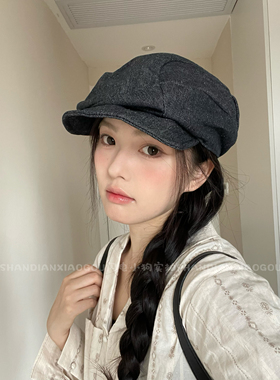 闪电小狗立体剪裁软牛仔贝雷帽*百搭时尚复古帽子