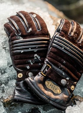 「福禄车库」冬季限定加厚防风新雪丽真皮机车骑行复古摩托手套