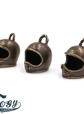 「福禄车库」手工制作纯铜迷你复古MOTO3头盔钥匙挂饰件