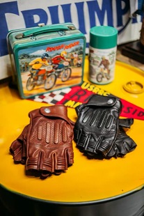 「福禄车库&reg;」夏季 粒面羊皮半指机车复古骑行透气真皮手套