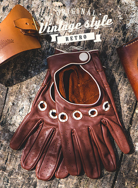 「50‘s」原创英式夏季复古真皮羊皮驾驶机车马术骑行薄款手套