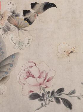 马荃《花蝶图》工笔草虫花鸟V图国画书法图片素材艺术微喷绢布复
