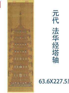 元代法华经塔挂画高清微喷复制小楷书法立轴装裱丝绸s佛堂画临摹