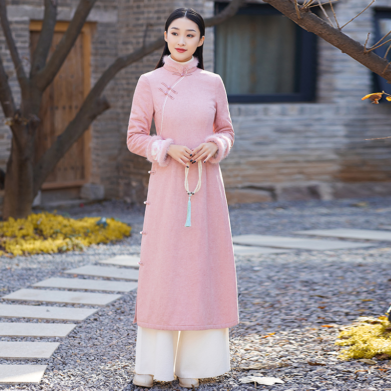 加绒中国风盘扣上衣女秋冬复古