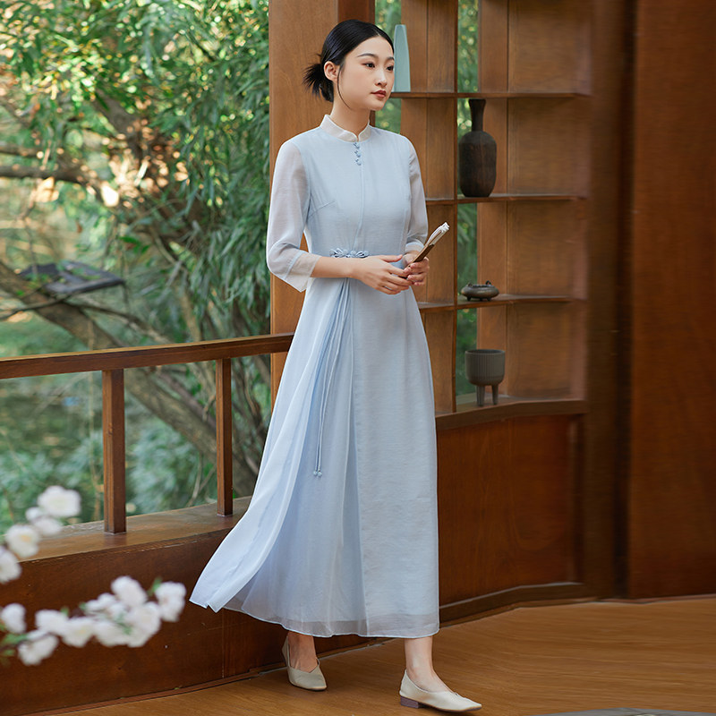 新中式国风盘扣禅意茶服旗袍连衣裙女夏季高级汉服茶艺师仙气上衣