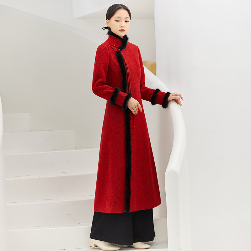 复古长款呢子大衣高级