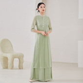 新款 套装 国风禅意茶服女复古汉服连衣裙高级改良旗袍春夏季 新中式