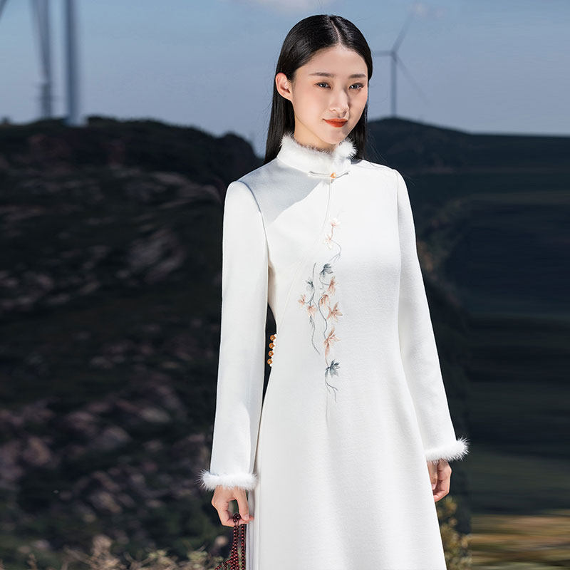 唐装女装中国风上衣女禅意中式刺绣改良毛呢新款汉服旗袍秋冬茶服