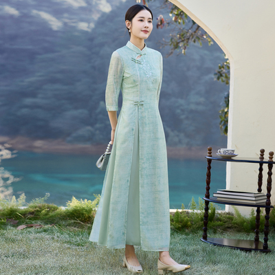 改良新中式旗袍连衣裙女2025新款夏季刺绣唐装国风轻奢高级感长裙