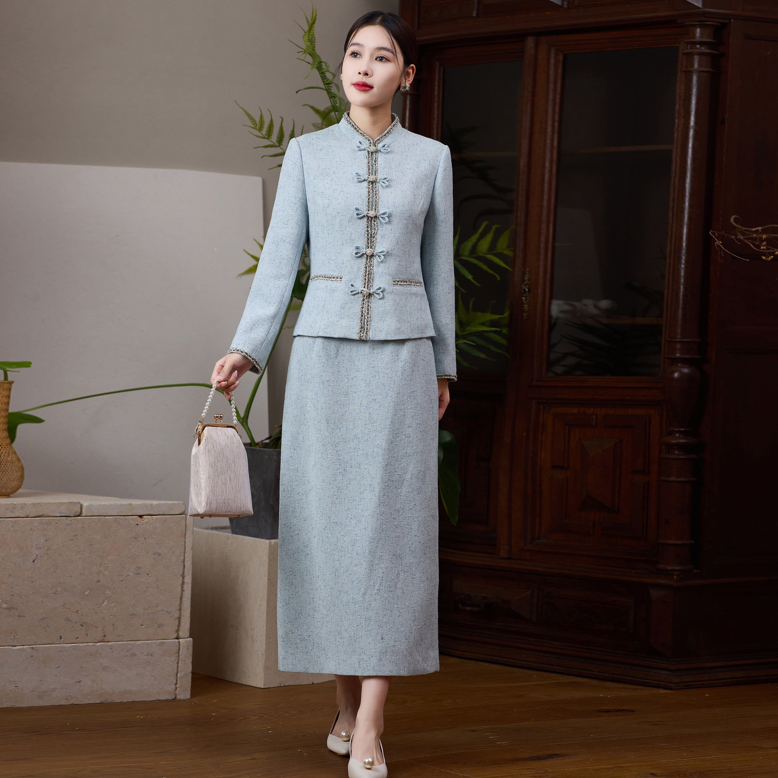 中式上衣套装女小香风气质2025新品长袖国风时尚开衫盘扣外套半裙,女装/女士精品,上衣,淘宝优惠券,粉丝福利购,淘宝优惠卷