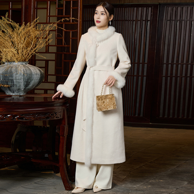 森莲复古狐狸毛国风毛呢外套女装