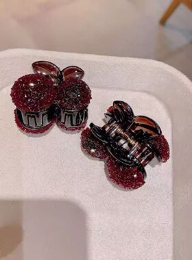 新年水钻红樱桃蝴蝶结小抓夹
