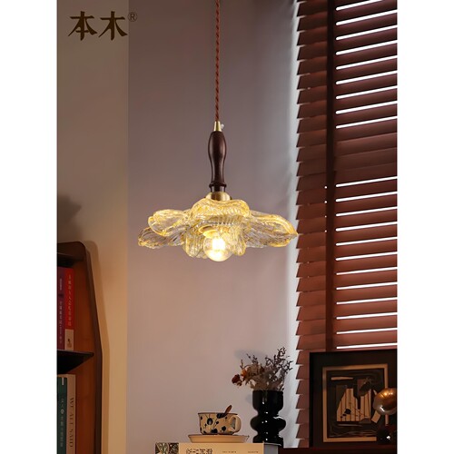 中古风莲花餐厅吊灯法式复古长条饭厅三头灯创意设计led护眼吊灯