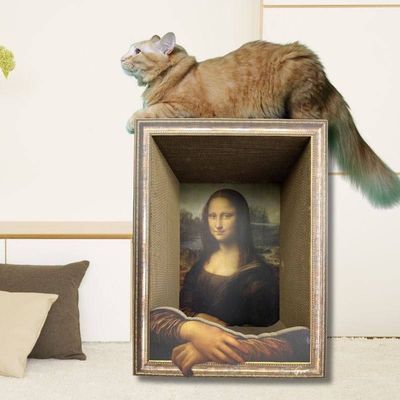 蒙娜丽莎猫抓板猫窝画框世界名画相框耐抓不掉屑瓦楞纸油画猫狗窝