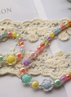 韩版闪亮透明花朵AB彩糖果色小清新可爱儿童女孩项链手链套装项饰