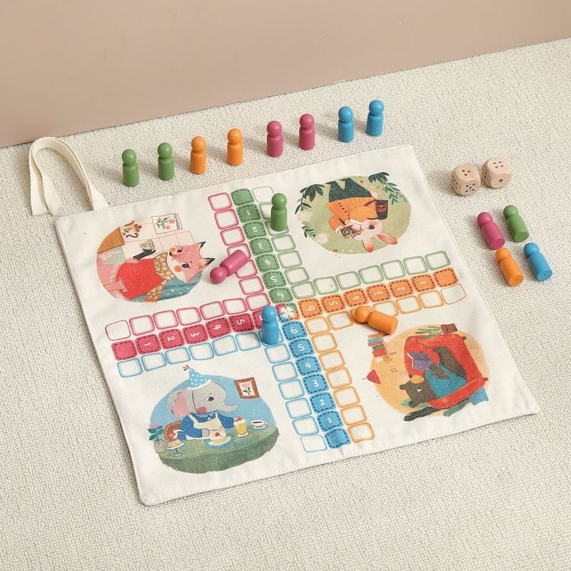 跨境帆布早教益智多功能儿童户外桌游棋牌玩具骰子大富翁比试教具