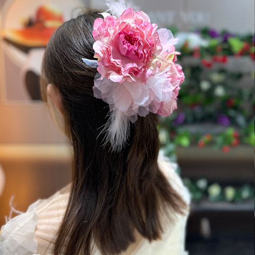 复古花朵羽毛大抓夹女后脑勺超仙显发量盘发鲨鱼夹2024新款发夹子