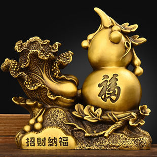 铜葫芦摆件纯铜百财葫芦客厅桌面店铺柜台装 饰品礼品白菜福禄葫芦
