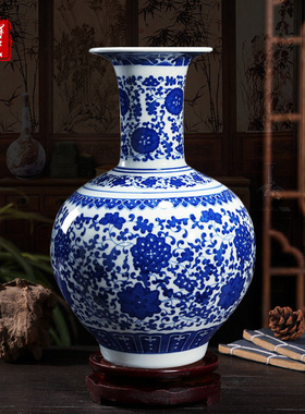 景德镇青花缠枝莲花瓶陶瓷家居博古架摆件装饰插花花器青花瓷花瓶