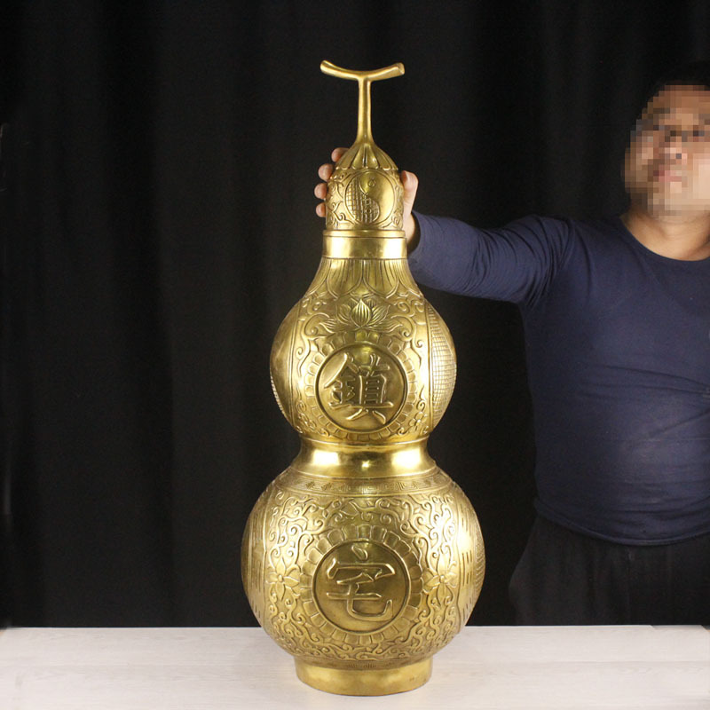 特大号80公分纯黄铜葫芦八卦葫芦金属摆件
