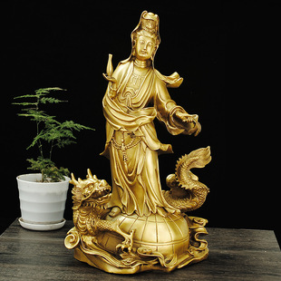 观音摆件全铜水月观音双龙戏水观音御龙观音自在观音家用客厅佛像