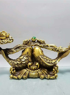 古韵斋 黄铜双鱼如意摆件店铺办公桌客厅家居金属工艺装饰品