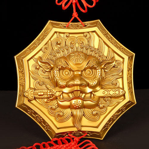 狮咬剑挂件纯铜狮子头八卦虎头牌兽头睚眦吞口剑家用 大小号挂饰