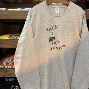 265克纯棉重磅厚实情侣长袖 美式 趣味字母 vintage T落肩宽松 复古