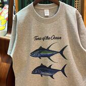 美式 纯棉265克重磅圆领情侣T恤做旧 海洋金枪鱼 复古 vintage