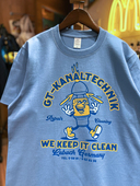 美式 幸福蓝纯棉265克重磅圆领男女情侣T恤 可爱小人 复古 vintage