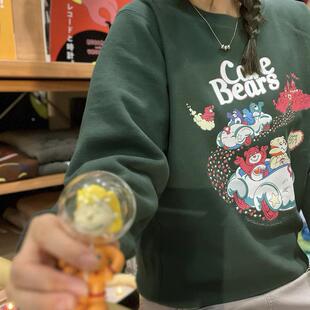 阿默的商店 美式复古vintage古着感可爱小熊圆领加绒加厚套头卫衣