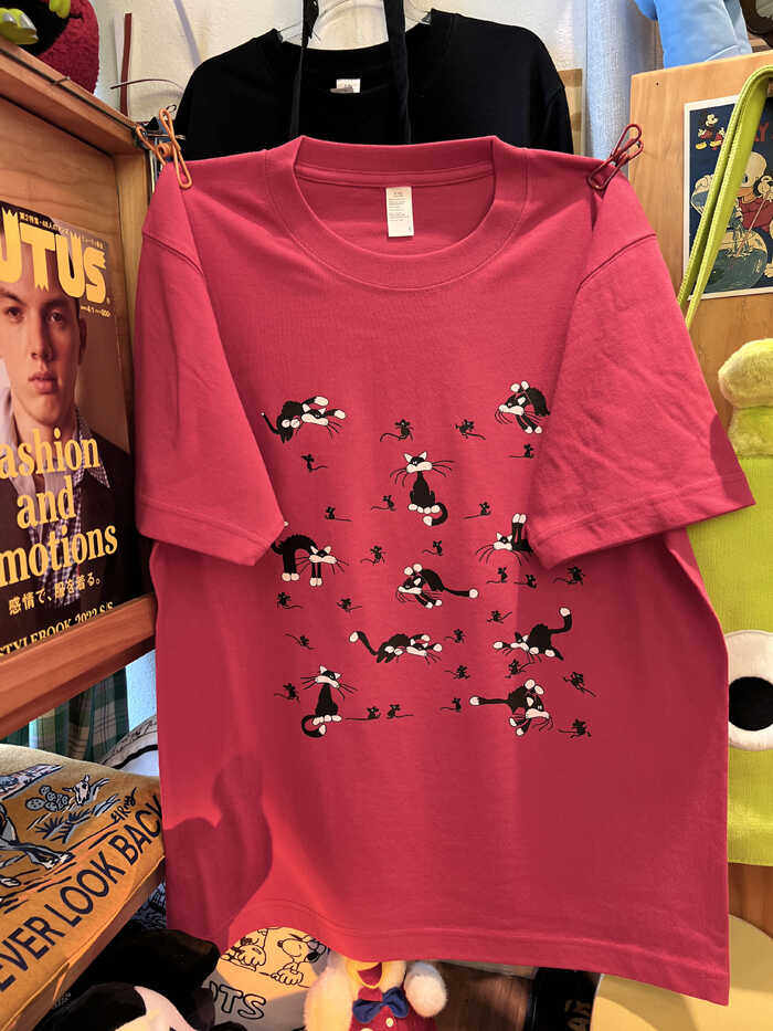 美式复古 vintage 黑猫抓老鼠 220克小领口玫红色纯棉男女情侣T恤,女装/女士精品,T恤,淘宝优惠券,粉丝福利购,淘宝优惠卷