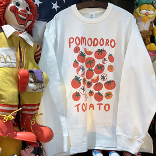 265克纯棉重磅厚情侣长袖 美式 水果西红柿 vintage T落肩宽松 复古