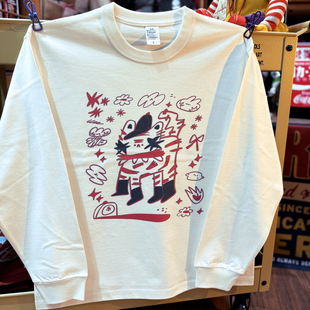情侣长袖 美式 265克纯棉厚实 vintage涂鸦趣味小猫 T落肩宽松 复古