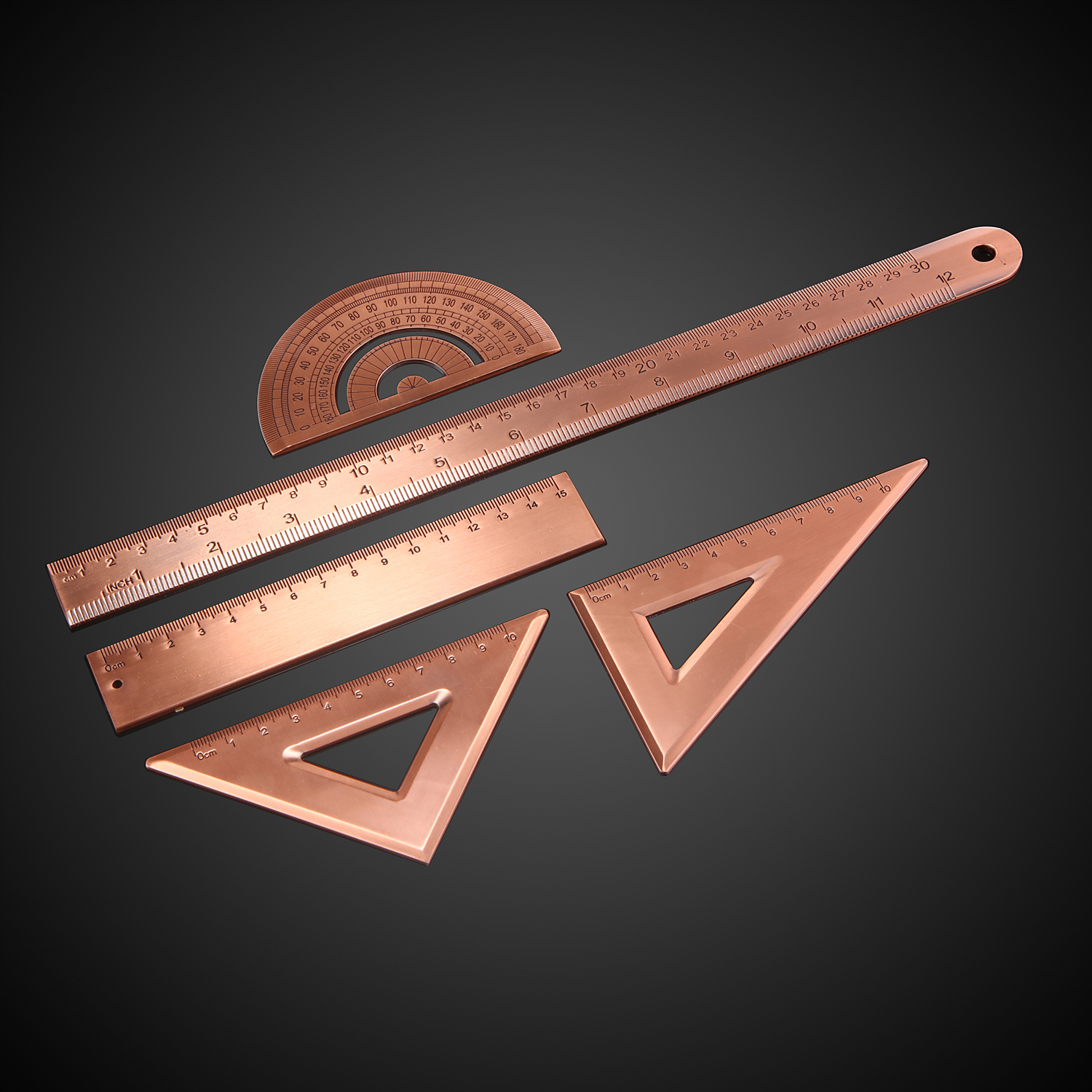 圆尺木质老式加厚铜尺复古铜金属不锈钢刻度直尺三角尺黄铜尺子