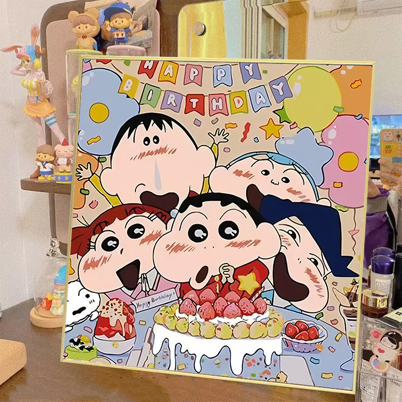蜡笔小新diy数字油画儿童简单治愈卡通高级感颜料填充解压装饰画图片