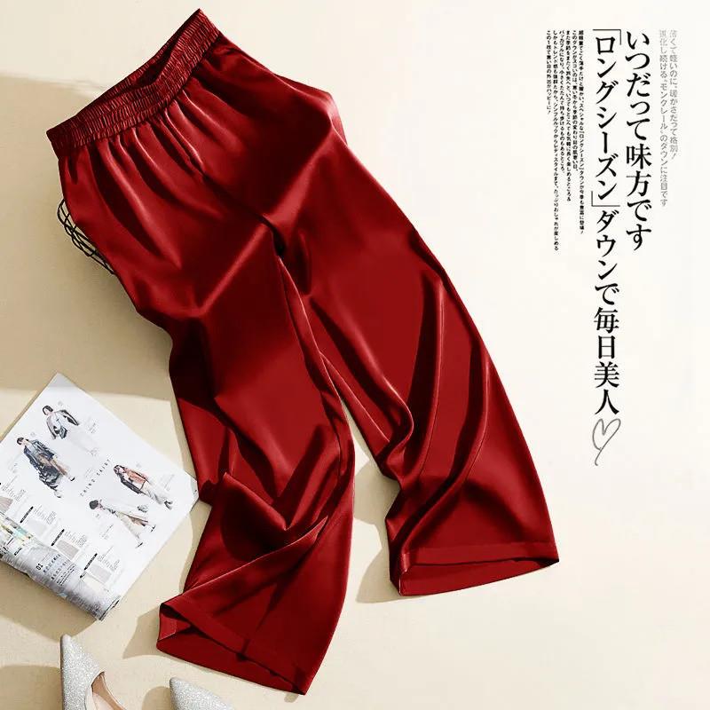 醋酸缎面阔腿裤女2025夏新款垂坠感直筒裤子百搭宽松丝滑面料长裤