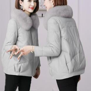 皮衣女短款加厚棉服冬新款海宁pu皮连帽羽绒棉服宽松百搭显瘦外套